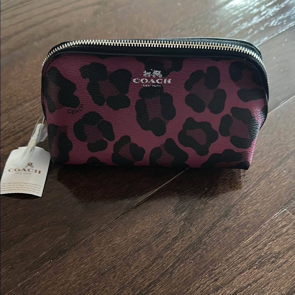 Coach Leopard Print Burgundy Cosmetic Case